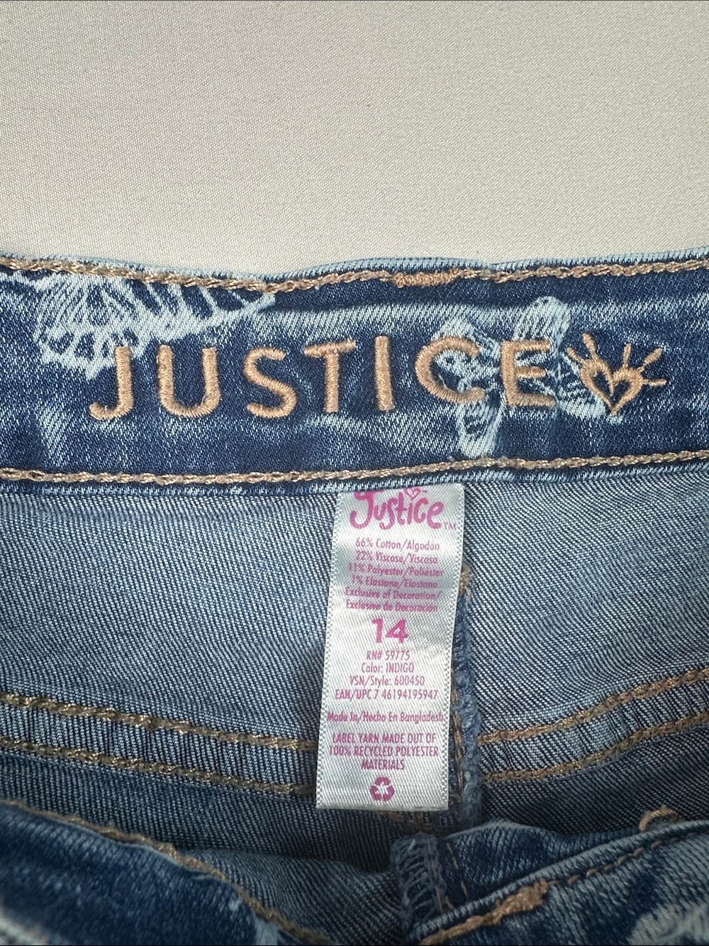 Justice Jean Denim Shorts 14 Blue White Butterfly Distressed - Picture 2 of 8